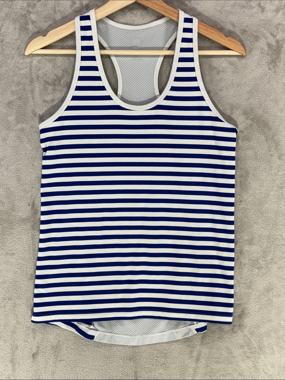 Tory Sport Performance Racerback Mesh-Back Athletic Tank in Blue & White Stripe